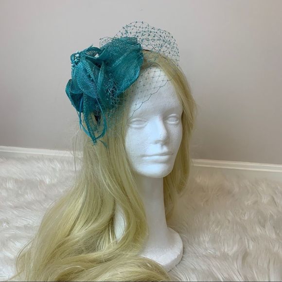 Beautiful turquoise fascinator headband for derby main image 5